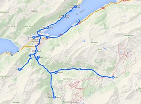 Die ungefähre Strecke der heutigen Etappe von Interlaken nach Iseltwald.