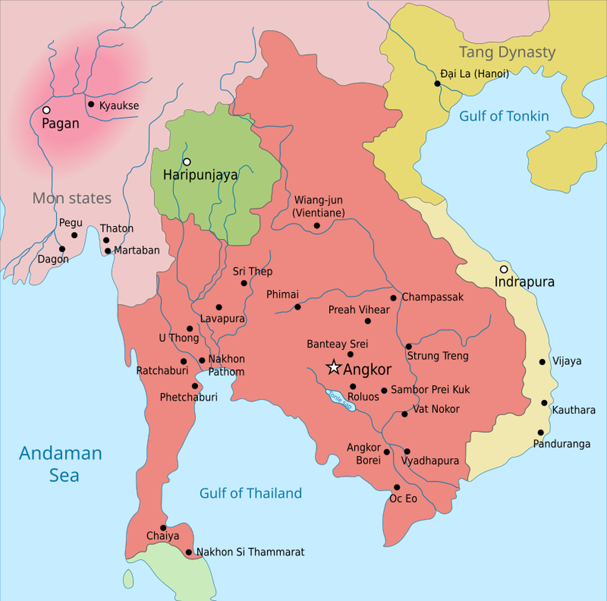Khmer-Reich um etwa 900 n. Chr.
https://en.wikipedia.org/wiki/Khmer_Empire#/media/File:Map-of-southeast-asia_900_CE.svg