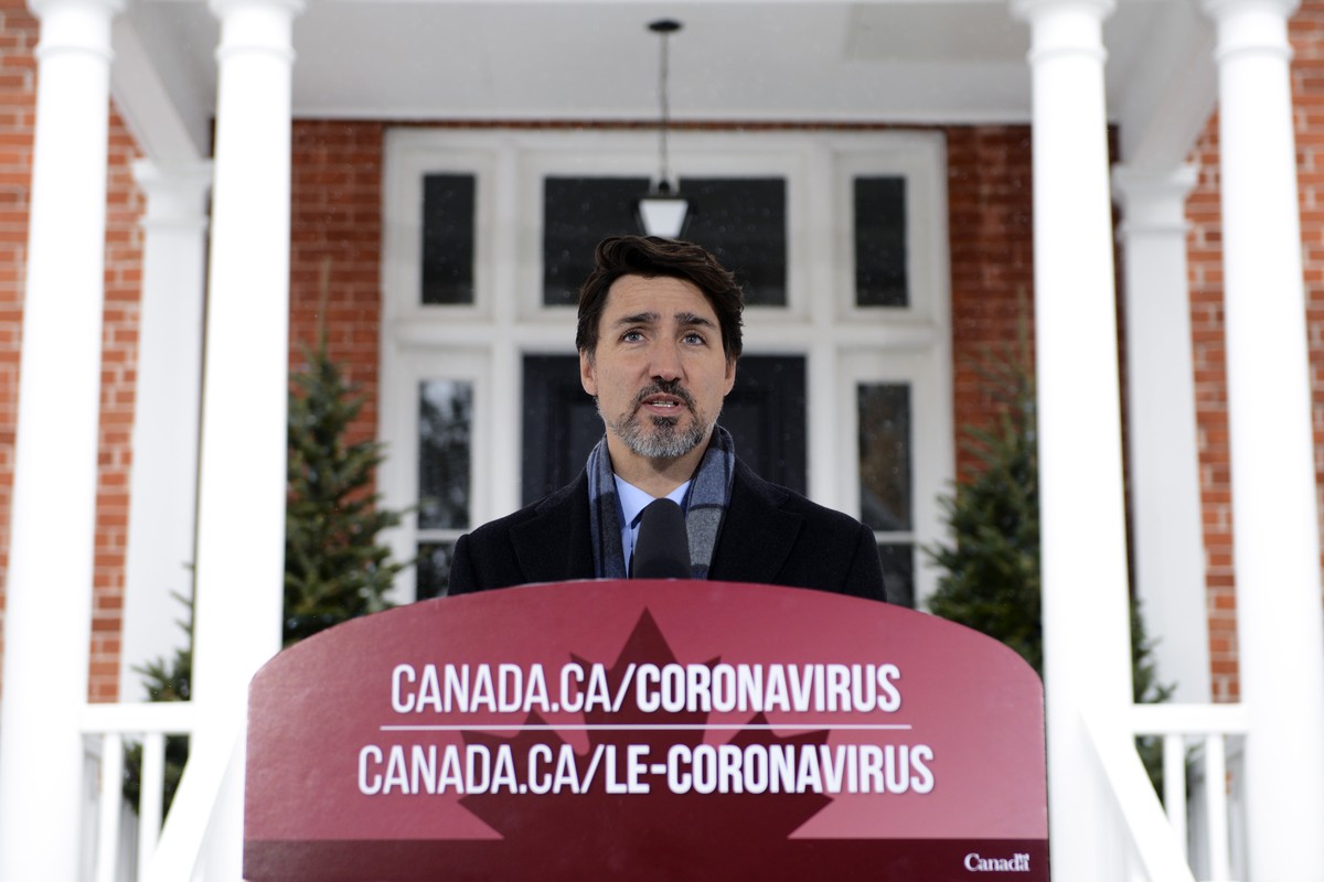 Prime Minister Justin Trudeau addresses Canadians on the COVID-19 situation from Rideau Cottage in Ottawa on Monday, March 23, 2020. Trudeau says "enough is enough. Go home and stay home." T ...