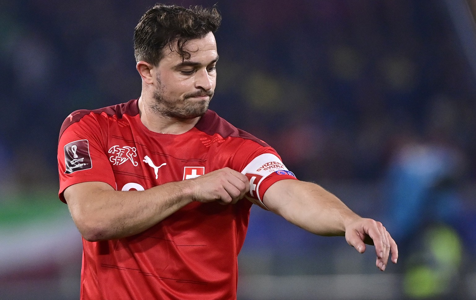 Switzerland&#039;s midfielder Xherdan Shaqiri during the 2022 FIFA World Cup European Qualifying Group C match between Italy and Switzerland at the Stadio Olimpico in Rome, Italy, Friday, November 12, ...