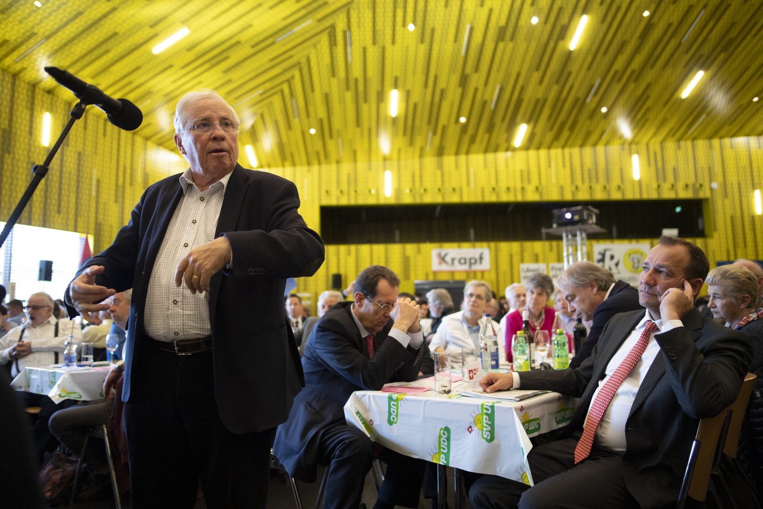 Alt Bundesrat Christoph Blocher spricht an der Delegiertenversammlung der SVP Schweiz, am Samstag, 30. Maerz 2019, in Amriswil. (KEYSTONE/Gian Ehrenzeller)