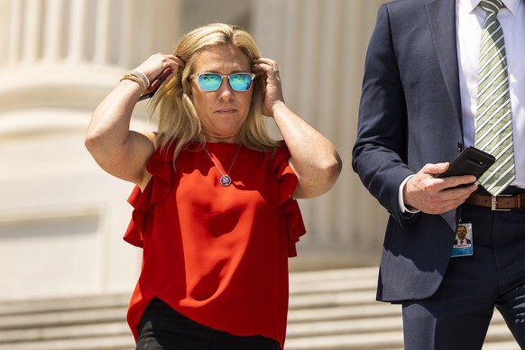 epa09215484 Republican Representative from Georgia Marjorie Taylor Greene leaves the US Capitol after a vote in Washington, DC, USA, 20 May 2021. EPA/JIM LO SCALZO