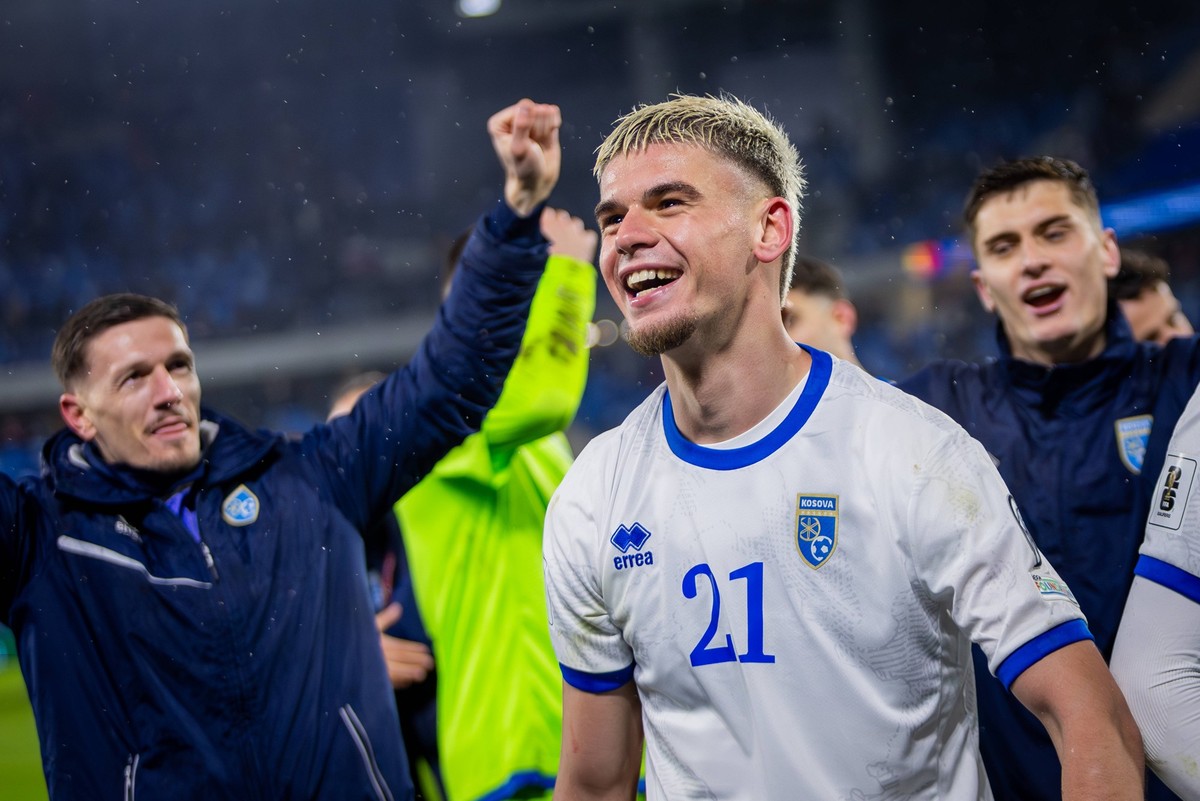 SLOVAKIA - KOSOVO Albian Hajdari of Kosovo and TSG Hoffenheim celebrates during the knockout KO play off of FIFA World Cup, WM, Weltmeisterschaft, Fussball 2026 WM, Weltmeisterschaft, Fussball WM, Wel ...