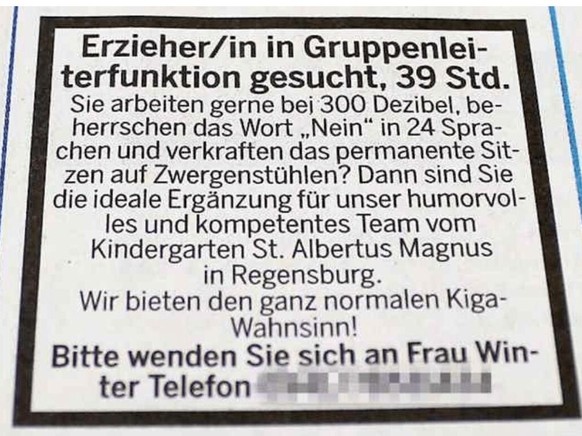 jobinserat für Kita