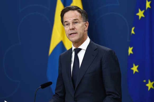 NATO Secretary General Mark Rutte during a press conference in Stockholm, Friday morning STOCKHOLM SWEDEN x60160x *** NATO Secretary General Mark Rutte during a press conference in Stockholm, Friday m ...