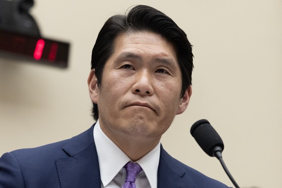 epa11216970 Special Counsel Robert Hur responds to comments by Georgia Democratic Representative Hank Johnson (not pictured) during the House Judiciary Committee hearing on the Special Co...
