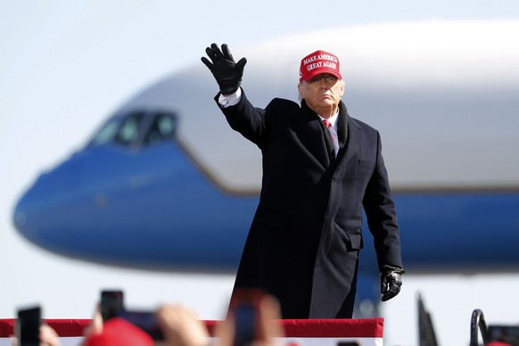 President Donald Trump acknowledges the crowd following a speech at a campaign rally in Fayetteville, N.C., Monday, Nov. 2, 2020. (AP Photo/Karl DeBlaker)