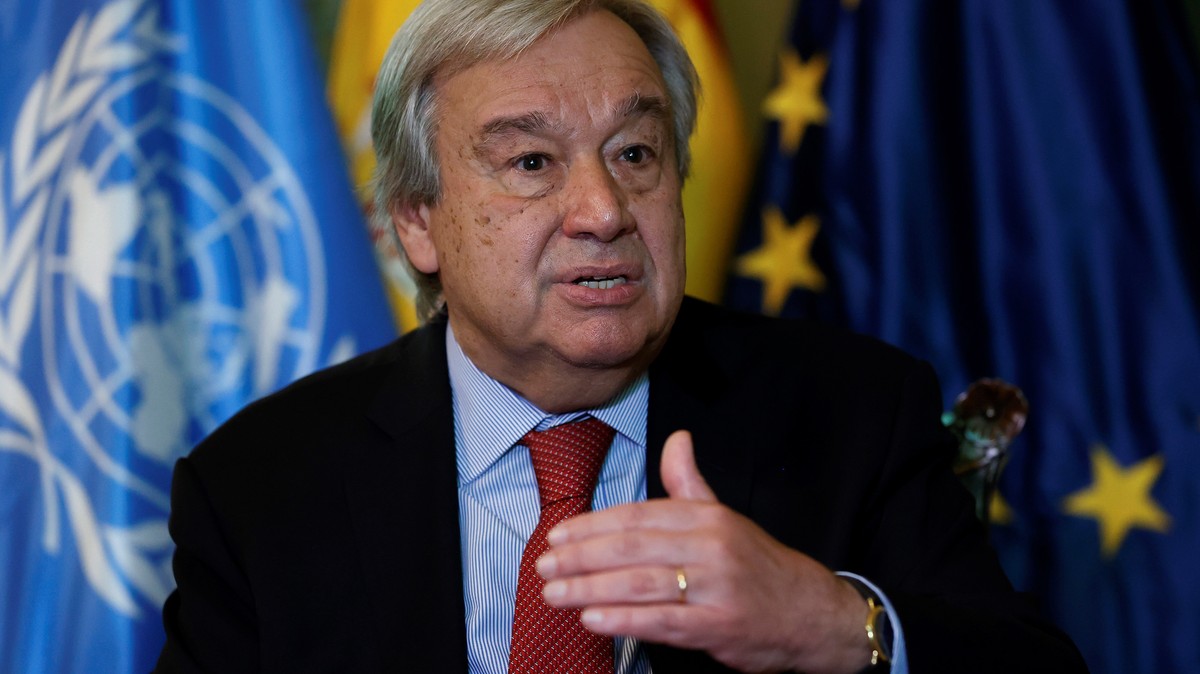 epa09319787 UN Secretary General Antonio Guterres during an interview with Agencia Efe in Madrid, Spain, 02 July 2021 (issued on 03 July 2021). Guterres considers that 'Time to take decisions to  ...