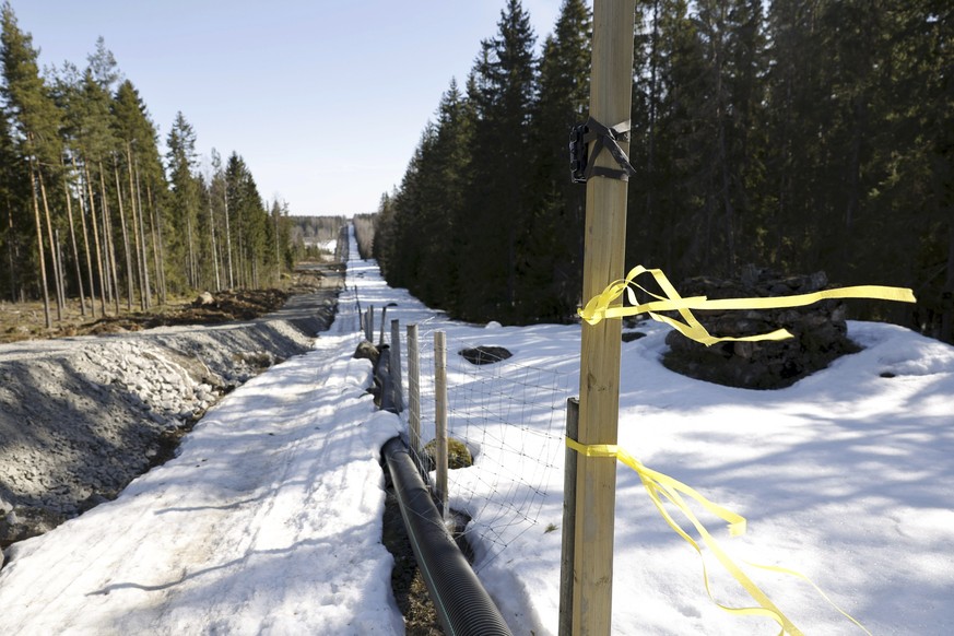 The construction site of the Finland-Russia eastern border barrier fence near Pelkola crossing point in Imatra, south-eastern Finland, Friday April 14, 2023. In Pelkola the construction of a pilot fen ...