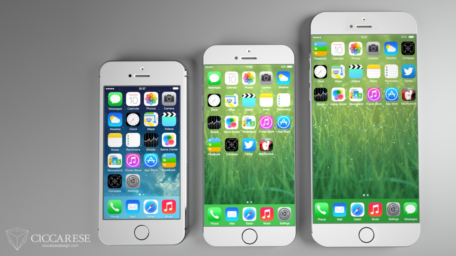 Konzeptstudie: So ähnlich könnte das neue iPhone mit 4,7-Zoll-Display und in Phablet-Grösse mit 5,5-Zoll-Screen aussehen.
