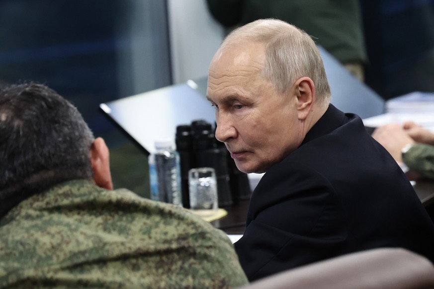 Russian President Vladimir Putin visits the Center-2026 military exercises at the Chebarkulsky training ground outside Chebarkul, Chelyabinsk region, Russia, Friday, Oct. 2, 2026. (Alexander Kazakov,  ...