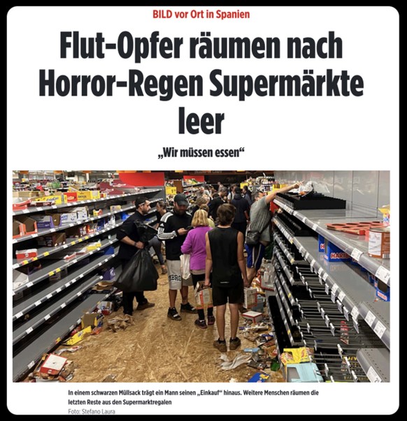 Boulevard-Schlagzeile zu Hamsterkäufen nach Unwetterkatastrophe.