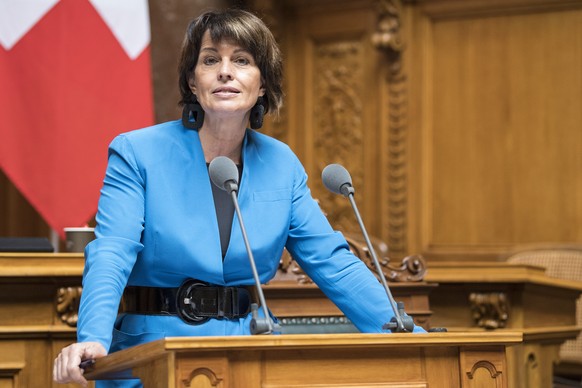 Bundesraetin Doris Leuthard spricht im Nationalrat an der Sommersession der Eidgenoessischen Raete, am Donnerstag, 7. Juni 2018, in Bern. (KEYSTONE/Peter Schneider)