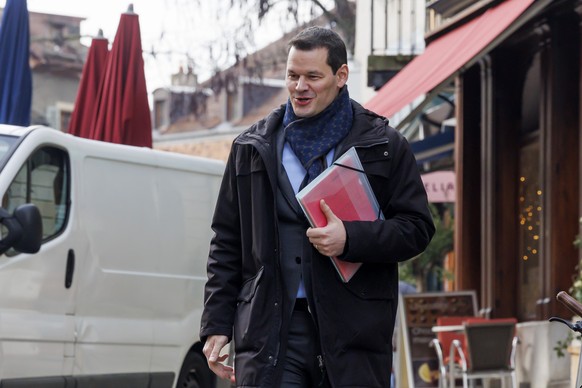 Pierre Maudet, conseiller d&#039;Etat genevois, arrive au palais de justice pour contester une amande devant le tribunal de police, ce mardi 30 janvier 2024 a Geneve. Pierre Maudet conteste une amende ...