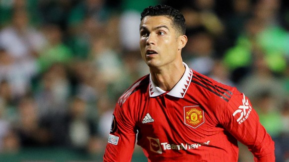 epa10227610 Manchester United's Cristiano Ronaldo in action during the UEFA Europa League group E soccer match between Omonoia and Manchester United at GSP stadium in Nicosia, Cyprus, 06 October 2022. ...