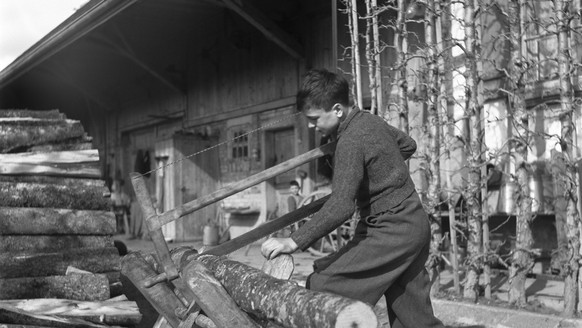 ARCHIV - ZUR WINTERSESSION 2019 MIT DEM THEMA VERDINGKINDER, STELLEN WIR IHNEN FOLGENDES BILDMATERIAL ZUR VERFUEGUNG - Aufnahme eines Verdingkindes waehrend der Arbeit, aufgenommen im Jahr 1945. (KEYS ...