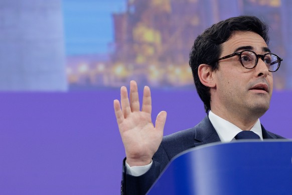epa12794313 European Commission Executive Vice-President for Prosperity and Industrial Strategy, Stephane Sejourne, speaks during a press conference on the Industrial Accelerator Act, following the EU ...