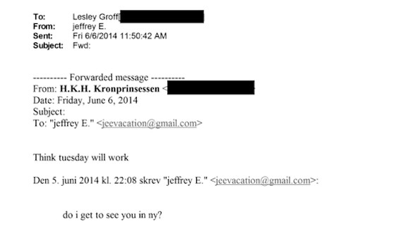 Mette-Marit im Kontakt mit Jeffrey Epstein im Juni 2014.