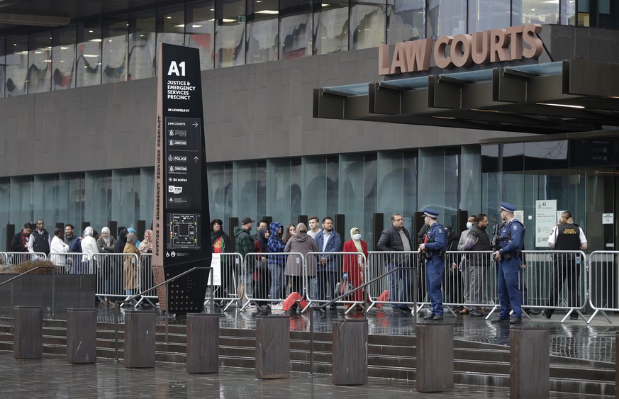 Family and survivors from the March 2019 Christchurch mosque shootings arrive outside the Christchurch High Court for the sentencing of twenty-nine-year-old Australian Brenton Harrison Tarrant, in Chr ...