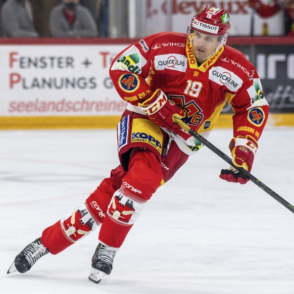 Biels David Ullstroem waehrend einem Vorbereitungsspiel der National League, zwischen dem EHC Biel und dem HC Davos, am Mittwoch 23. September 2020 in der Tissot Arena in Biel. (KEYSTONE /Marcel Bieri ...