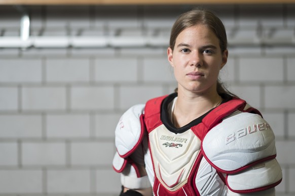 Portrait of Alina Mueller, ice hockey player, taken at the locker room of the ice rink &quot;Zielbau Arena&quot; in Winterthur, Switzerland, on July 30, 2018. With her game-winning goal in the bronze  ...