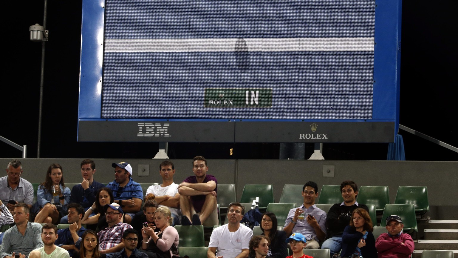 epa05118015 A screen shows the Hawk-eye result during the third round match between Marin Cilic of Croatia and Roberto Bautista Agut of Spain at the Australian Open tennis tournament in Melbourne, Aus ...