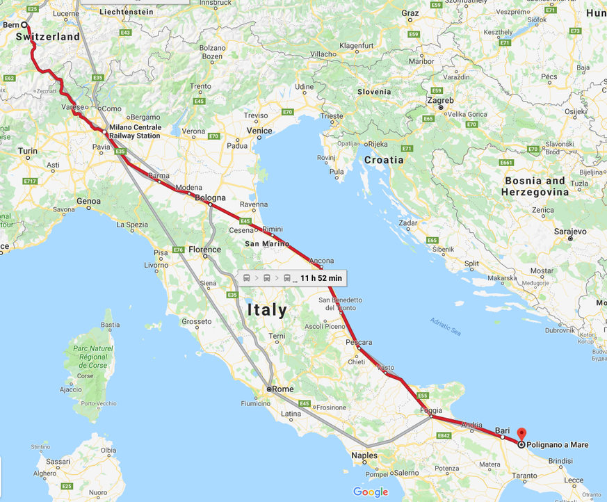 Rund 1200 Kilometer liegen zwischen Bern und der Region Bari in Süditalien.