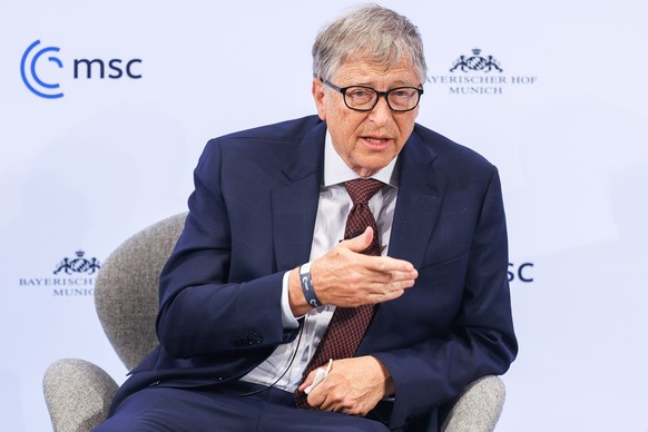 epa09769903 Co-Chair of the Bill and Melinda Gates Foundation Bill Gates gestures during a panel discussion at the 58th Munich Security Conference (MSC) in Munich, Germany, 18 February 2022. More than ...