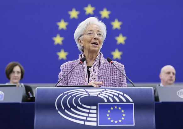 epa11886662 European Central Bank (ECB) President Christine Lagarde speaks on the European Central Bank&#039;s annual report 2024 during a plenary session of the European Parliament in Strasbourg, Fra ...