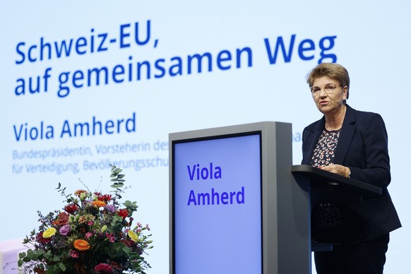 Bundespraesidentin Viola Amherd spricht bei der Europatagung 2024, am Freitag, 6. Dezember 2024 in Bern. (KEYSTONE/Peter Klaunzer)