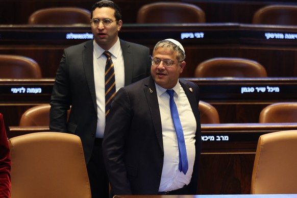 epa12700402 Israeli National Security Minister Itamar Ben-Gvir attend sa special session to mark the 77th anniversary of the Knesset's establishment and the 60th anniversary of the dedication of  ...
