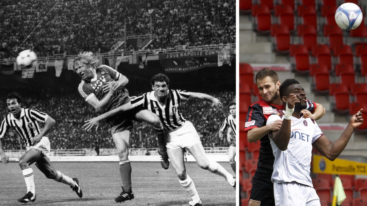 Le duel en un contre un était la spécialité de Hrubesh (à gauche contre la Juve en 1983) et c'est aussi celle de Nsame (à droite contre Sejmenovic et Xamax en 2017)