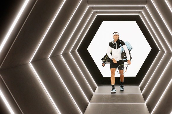 PARIS, FRANCE - NOVEMBER 05: Rafael Nadal of Spain walks out to play his match against Kevin Anderson of South Africa during Day 4 of the BNP Paribas Masters held at AccorHotels Arena on November 5, 2 ...