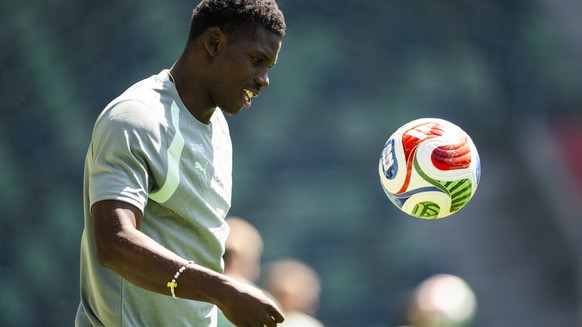 Breel Embolo im Training beim WM26 Pre-Camp in St. Gallen am Donnerstag, 28. Mai 2026. (KEYSTONE/Gian Ehrenzeller)