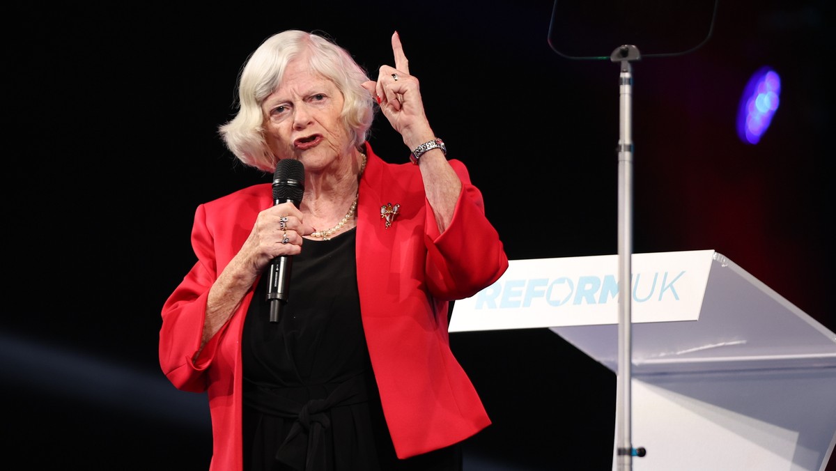 epa13102893 FILE Reform UK's Immigration and Justice spokesperson Ann Widdecombe delivers a speech during the Reform UK National Conference in Birmingham, Britain, 20 September 2024 (reissued 10  ...