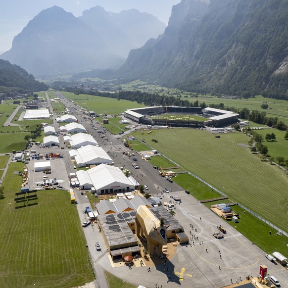 Die Arena des Eidgenoessischen Schwing- und Aelplerfestes 2025 Glarnerland+, am Montag, 18. August 2025, in Mollis. (KEYSTONE/Gian Ehrenzeller)