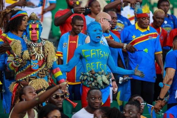 ABIDJAN, COTE D IVOIRE - FEBRUARY 2 Congo fans during the TotalEnergies Caf Africa Cup of Nations Afcon 2023 match between Congo Dr and Guinea at Stade Olympique Alassane Quattara on February 2, 2024  ...