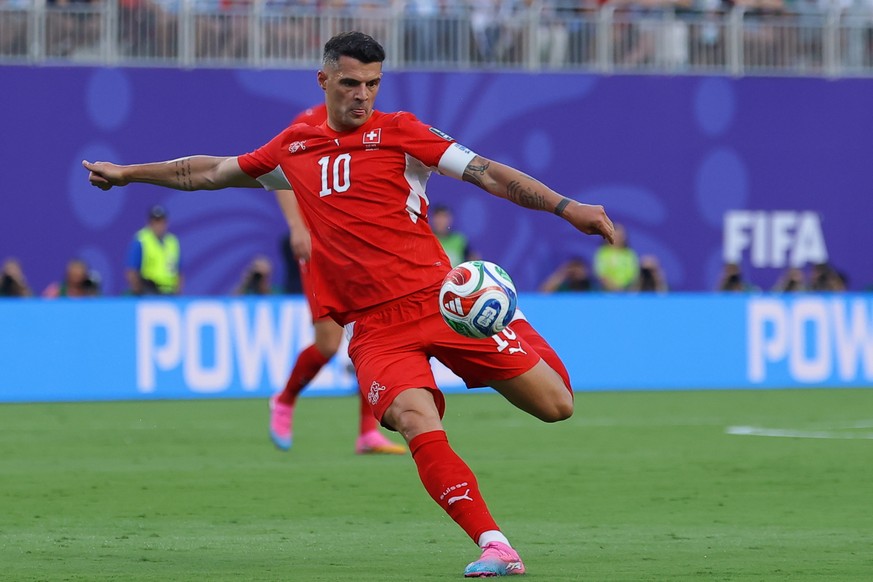epa13106106 Granit Xhaka of Switzerland in action during the FIFA World Cup 2026 quarterfinals match Argentina vs Switzerland, in Kansas City, Missouri, USA, 11 July 2026. EPA/CHRISTOPHER NEUNDORF