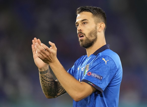 epa09277826 Leonardo Spinazzola of Italy reacts during the UEFA EURO 2020 group A preliminary round soccer match between Italy and Switzerland in Rome, Italy, 16 June 2021. EPA/Alessandra Tarantino /  ...