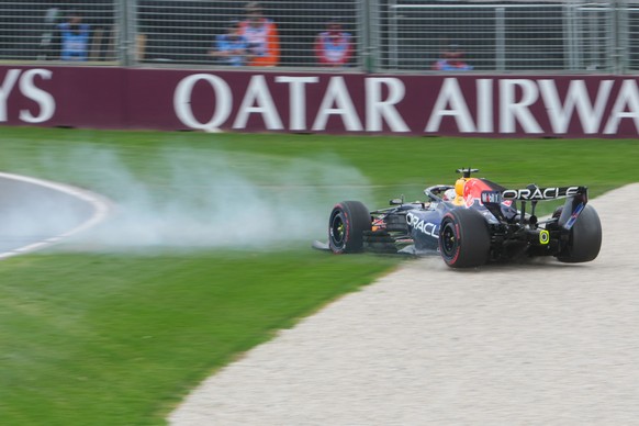Red Bull driver Max Verstappen of the Netherlands spins off the track during the qualifying session for the Australian Formula One Grand Prix at Albert Park, in Melbourne, Australia, Saturday, March 7 ...