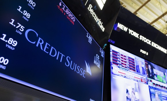 epaselect epa10524475 A screen displays information about Credit Suisse bank on the floor of the New York Stock Exchange in New York, New York, USA, on 15 March 2023. Shares in the Swiss based lender  ...