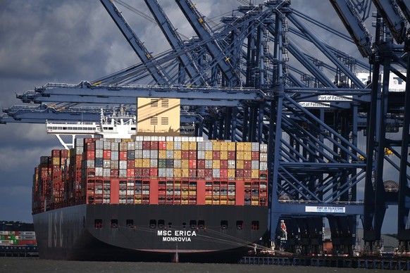 epa10209190 A container ship at the Port of Felixstowe, Britain, 27 September 2022. Workers at the Port of Felixstowe are walking out between 27 September and 05 October after the union Unite rejected ...