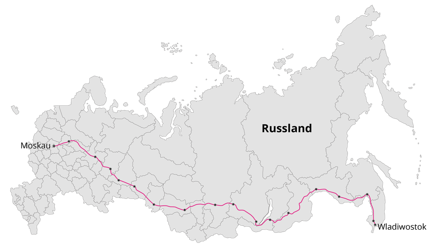 Der Streckenplan der Transsibirischen Eisenbahn.