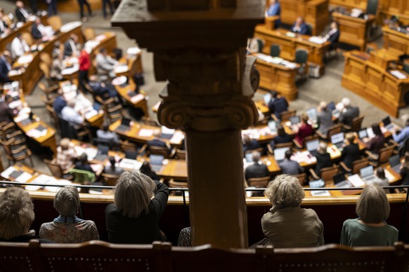 Mitglieder der Klimaseniorinnen verfolgen von der Tribuene der Zuschauenden aus die Debatte um das Urteil des Europaeischen Gerichtshofs fuer Menschenrechte, EGMR in Sachen KlimaSeniorinnen Schweiz vs ...