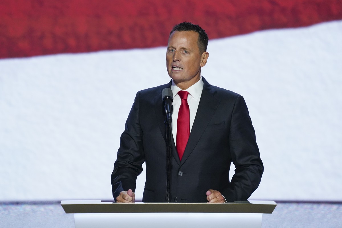 epa11484388 Richard Grenell, former Acting Director of national intelligence, delivers remarks during the third day of the Republican National Convention (RNC) at Fiserv Forum in Milwaukee, Wisconsin, ...