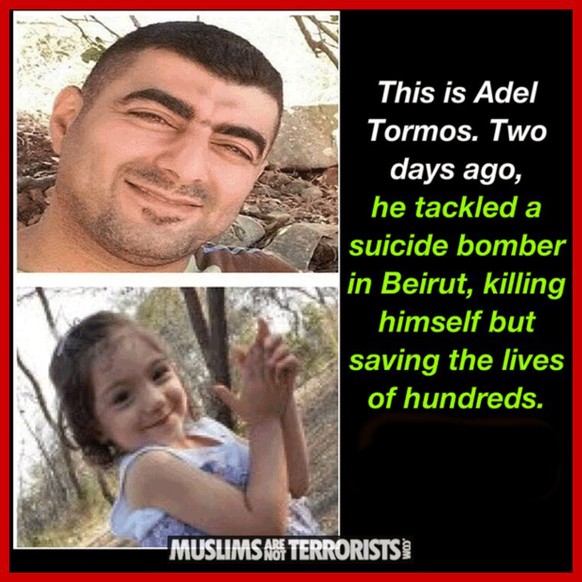 «Das ist Adel Tormos. Vor einigen Tagen hat er sich in Beirut auf einen Selbstmordattentäter geworfen, wobei er selbst gestorben ist, aber das Leben vieler anderer Menschen rettete.»&nbsp;