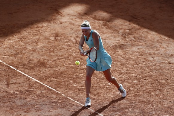 Timea Bacsinszky of Switzerland in action during her first round match against Sara Sorribes Tormo of Spain, at the WTA Ladies Championship tennis tournament in Gstaad, Switzerland, tuesday, July 12,  ...