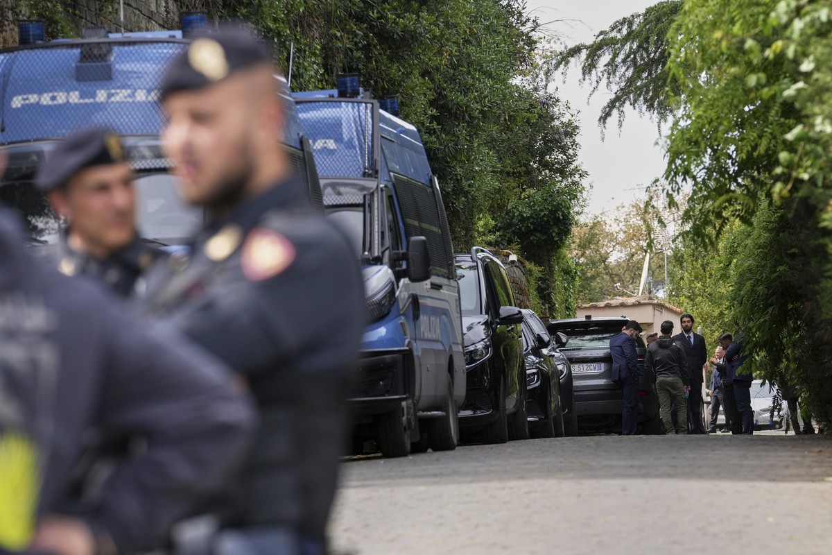 Police patrol outside the Omani Embassy in Rome during a closed-door meeting between U.S. and Iranian delegations to discuss Tehran's rapidly advancing nuclear program, Saturday, April 19, 2025.  ...