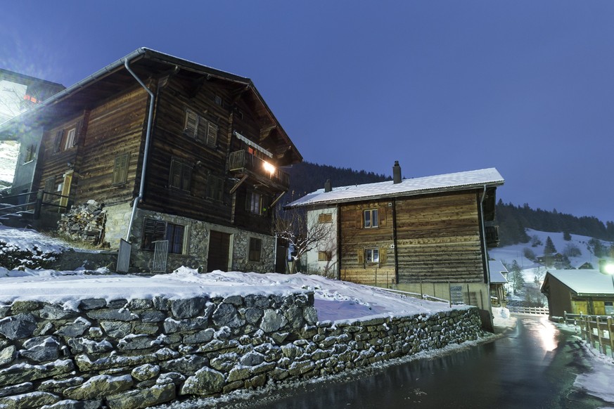 epa06360213 The village of Albinen is pictured during the communal assembly of Albinen, in Albinen, Switzerland, 30 November 2017. The residents of Albinen will vote on a new communal regulation that  ...