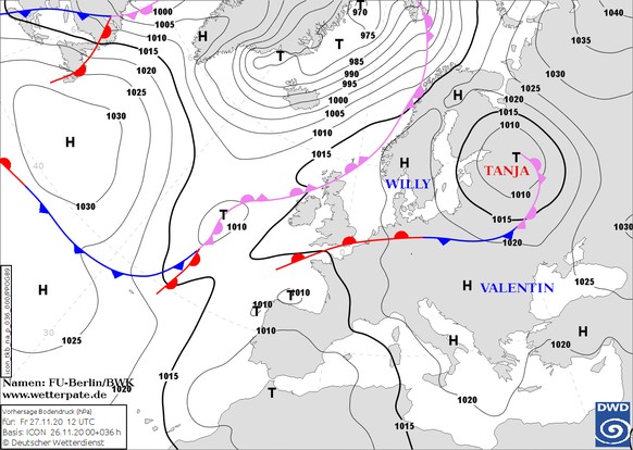 Wetterkarte, Wetterpate, Name Wetter, Hochs, Tiefs, Prognose, Freie Universität Berlin, Institut für Meteorologie, Berliner Wetterkarte